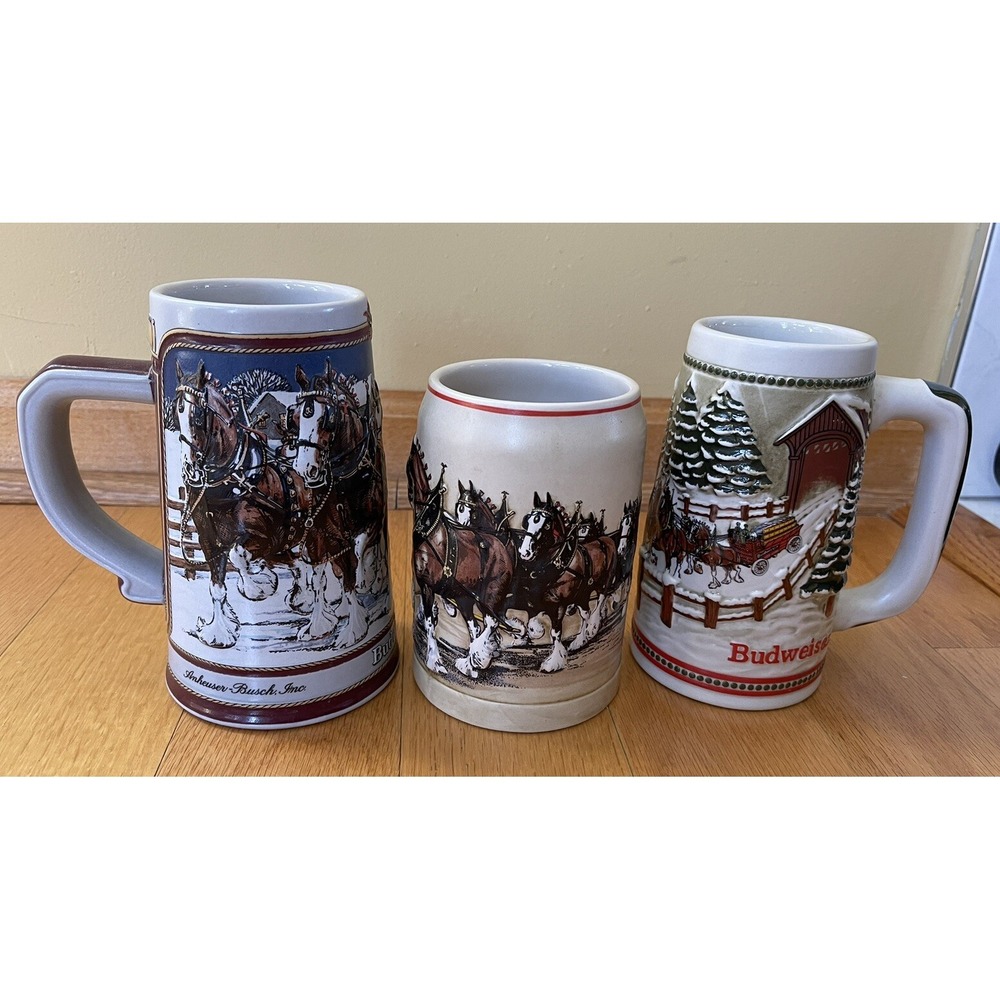 LOT of 3 Vintage BUDWEISER Anheuser Busch Beer Mugs Stein
